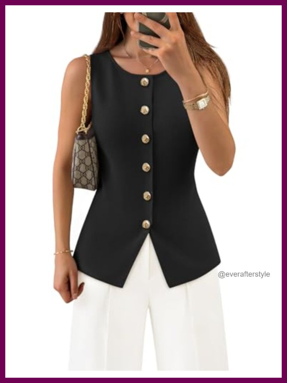 Sleeveless Knit Sweater Vest Button Front Business Casual Top